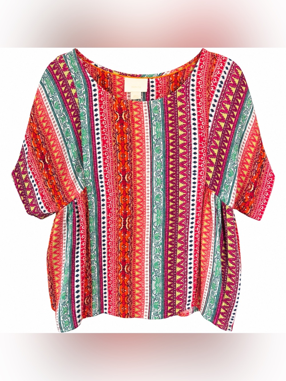 Maeve Anthropologie Multicolor Boho Striped Boxy Flutter Sleeve Blouse - Size: S